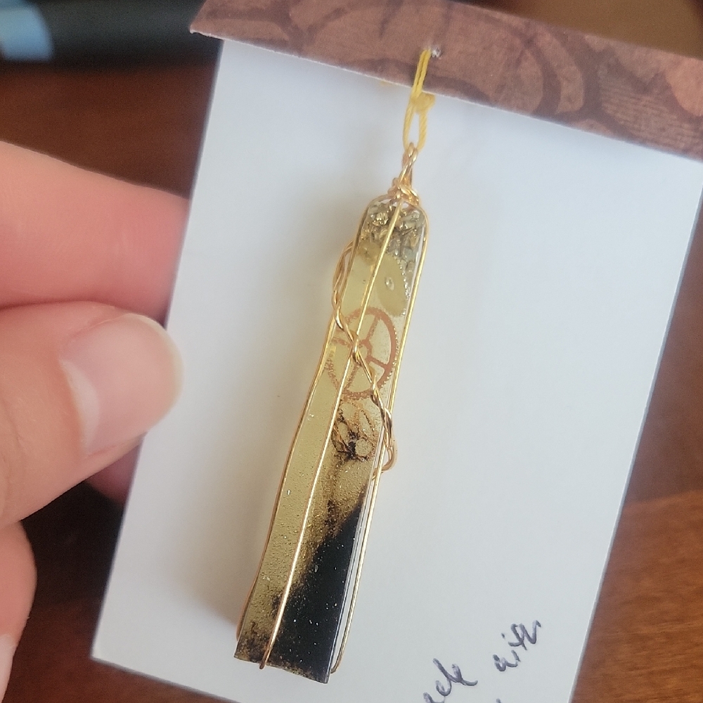 Gold Tone Wire-Wrapped Bar Pendant